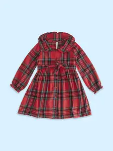 Pantaloons Junior Girls Red & Black Checked Fit & Flare Cotton Dress