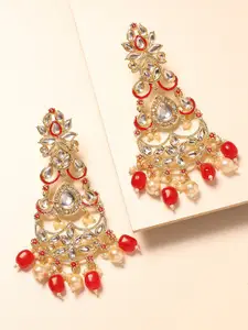 OOMPH Gold-Toned & Red Floral Chandbalis Earrings