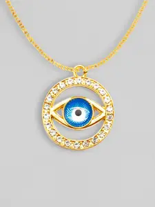 OOMPH Gold-Toned & White Artificial Stone Studded Evil Eye Pendant with Chain