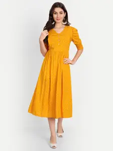 Aaruvi Ruchi Verma Yellow Maternity Midi Dress