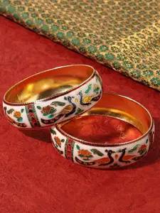 OOMPH Set Of 2 Gold-Toned Green & Red Meenakari Designed Bangle