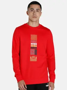 one8 x PUMA Men Red Printed CottonSweatshirt