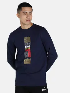 one8 x PUMA Men Navy Blue Printed Cotton Sweatshirt