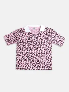 Puma Classics Girls Pink Graphic Printed Cotton 90s Prep Polo Collar Relaxed-Fit Tshirts
