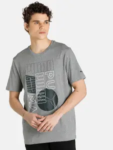 Puma Men Grey Logo Smash Printed Cotton T-shirt