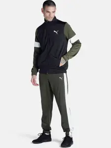 Puma Men Black & White Printed Mid-Rise CR Tracksuit III