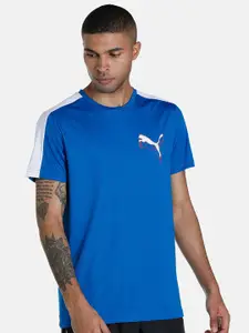 Puma Men Blue & White CR Colourblocked Slim Fit T-shirt