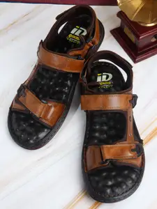 ID Men Tan & Black Leather Comfort Sandals