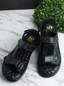 ID Men Black Leather Comfort Sandals