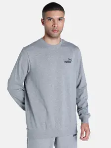 Puma Men Grey Essentials Logo Regular Fit Cotton Sweatshirt