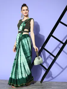 Chhabra 555 Green & Off White Tie and Dye Beads and Stones Pure Chiffon Saree
