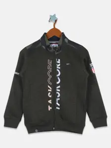 Monte Carlo Boys Olive Green Typography Printed Cotton Sweatshirt