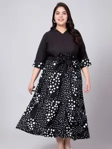 Indietoga Women Plus Size Black & White Polka Dot Printed Maxi Dress