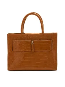 MIRAGGIO Brown Croc Textured Handbag with Sling Strap