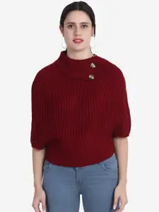 JoE Hazel Women Maroon Ribbed Acrylic Pullover
