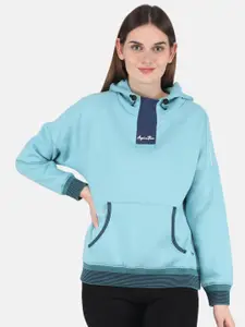 Monte Carlo Women Blue Solid Hooded Sweatshirt