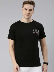BRATMA Men Black Printed Pure Cotton T-shirt