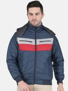 Monte Carlo Men Navy Blue Colourblocked Hooded Bomber Jacket