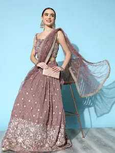 Chhabra 555 Mauve & Gold-Toned Embroidered Sequinned Lehenga & Blouse With Dupatta