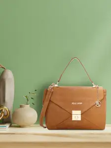 PELLE LUXUR Tan Leather Structured Satchel Handbag