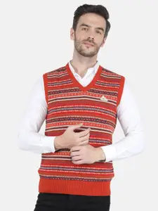 Monte Carlo Men Orange & White Wool Striped Sweater Vest