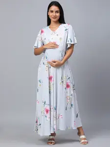 AV2 Blue & Pink Floral Maternity A-Line Dress