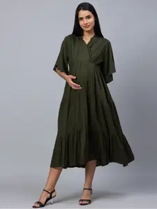 AV2 Olive Green Maternity Empire Midi Dress