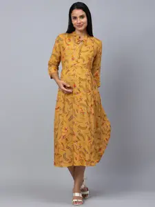 AV2 Mustard Yellow Floral Maternity A-Line Midi Dress