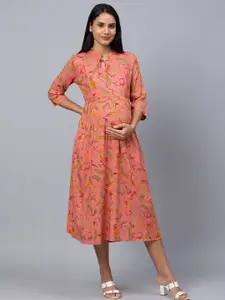 AV2 Peach Floral Maternity Midi Dress