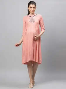 AV2 Peach Embroidered Maternity A-Line Dress