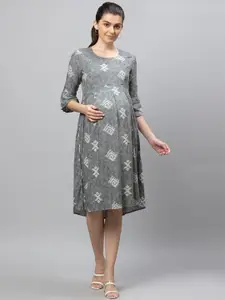 AV2 Grey Geometric Printed Maternity A-Line Dress