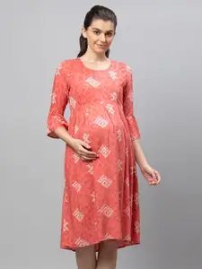 AV2 Coral Geometric Printed Maternity Dress
