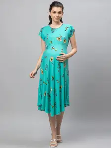 AV2 Women Turquoise Blue Floral Maternity Midi Dress
