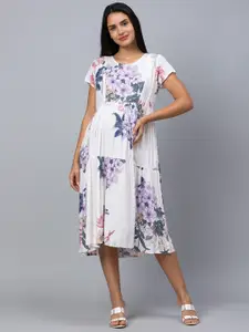 AV2 Off White & Lavender Floral Printed Maternity Midi Dress