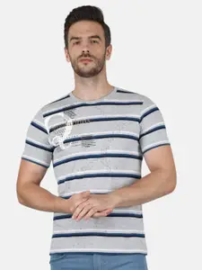 Monte Carlo Men Grey Striped Slim Fit Cotton T-shirt