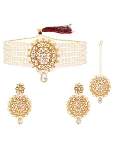 Efulgenz Women Gold-Plated White Crystal Stone-Studded Choker Necklace Set