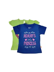 Bodycare Kids Girls Pack of 2 Blue & Green Typography Printed  Coton T-shirt
