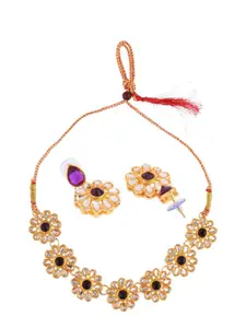 Efulgenz Women White & Purple Gold-Plated Crystal Studded Necklace and Earrings