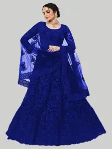 GOROLY Blue Embroidered Thread Work Semi-Stitched Lehenga & Unstitched Blouse With Dupatta
