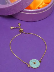 DIVA WALK Women Gold-Toned & Blue Brass Enamelled Gold-Plated Charm Bracelet