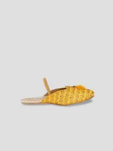 BownBee Girls Yellow Embellished Ethnic Mules Flats