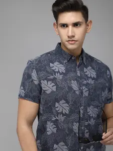 THE BEAR HOUSE Men Cotton Button Down Collar Slim Fit Floral Printed Casual Shirt