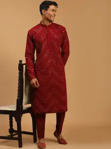 SHRESTHA BY VASTRAMAY Men Maroon Embroidered Mirror Work Kurta With Trousers