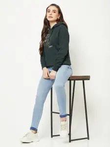 Crimsoune Club Women Green Printed Hooded Sweatshirt