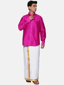 Sethukrishna Men Pink & White Shirt With Dhoti Pants