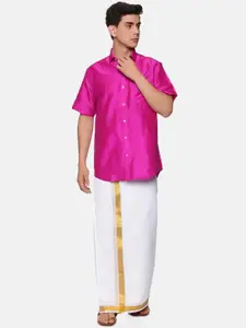 Sethukrishna Men Pink & White Shirt with Dhoti Pants