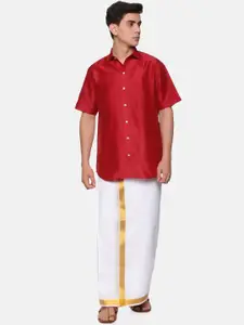 Sethukrishna Men Maroon & White Shirt with Dhoti Pants