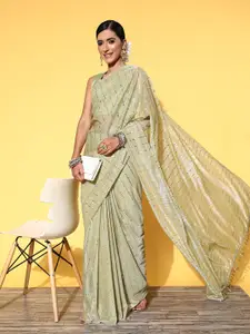 Satrani Striped Sequinned Embellished Saree