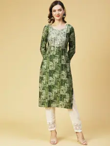 FASHOR Women Green Printed Silk Kurta