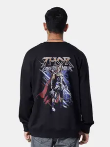 The Souled Store Men Black Graphic Thor Printed Oversized Sweatshirt